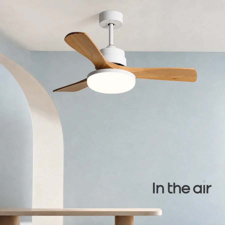 AIR2 ceiling fan with solid rubberwood blades and downrod